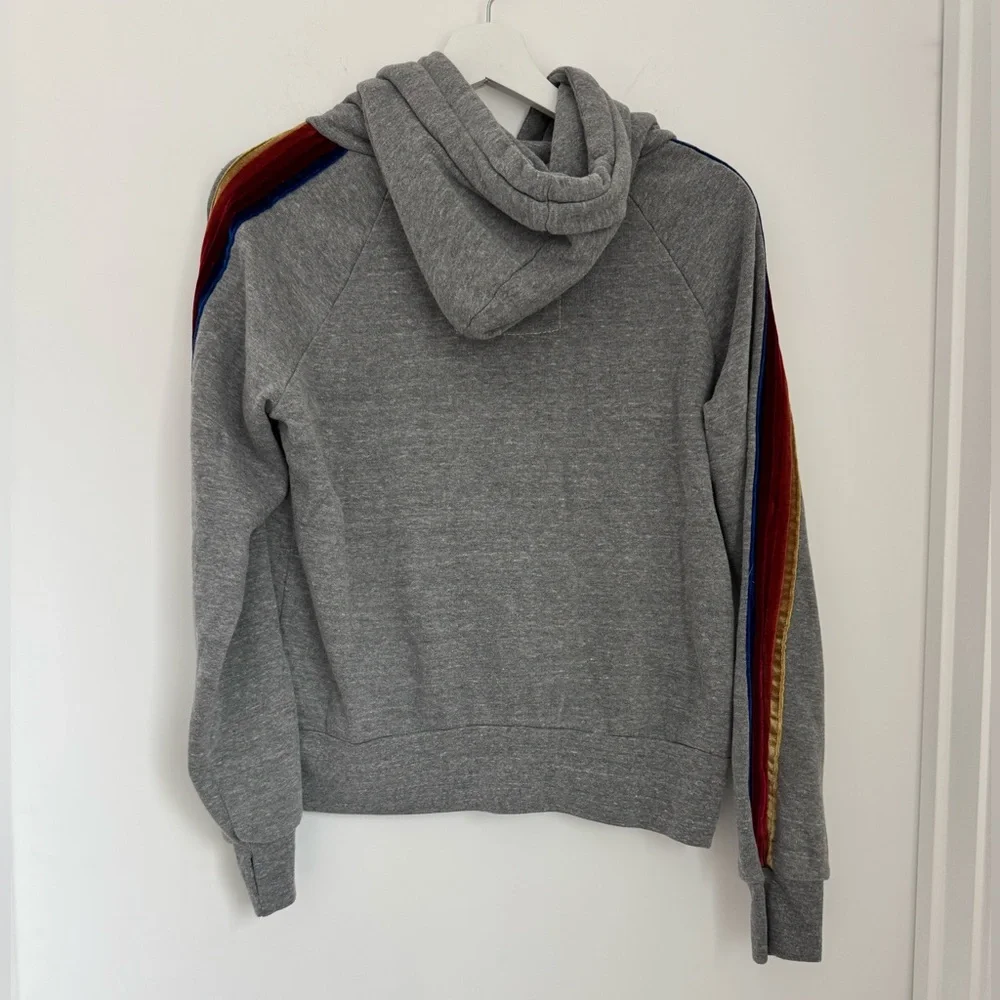 Aviator Nation XS Gray Pullover Hoodie Velvet Stripes - Picture 5 of 8
